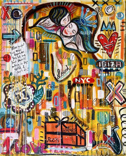 The Lovers beso par Mercedes Lagunas, Peinture en vente sur Singulart