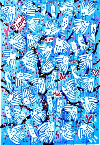 Viva la Vida. Doves of Peace. par Mercedes Lagunas, Peinture en vente sur Singulart