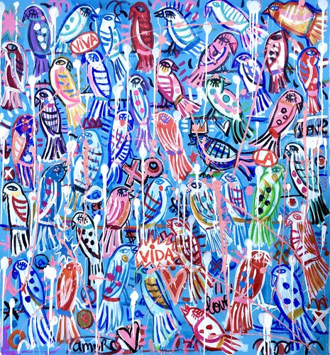 Urban Birds van Mercedes Lagunas, Schilderij te koop op Singulart