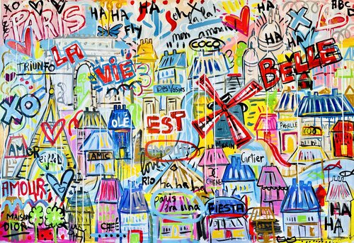 Paris era una Fiesta HA HA HA di Mercedes Lagunas, Pittura in vendita su Singulart