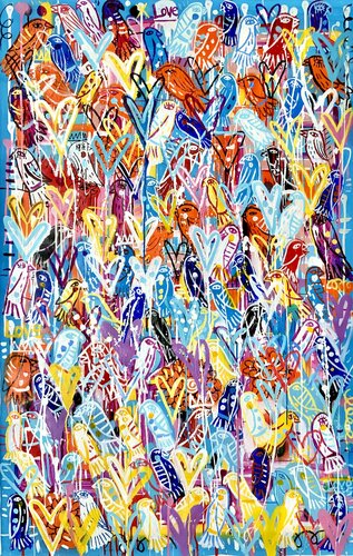 No social distancing for birds III par Mercedes Lagunas, Peinture en vente sur Singulart
