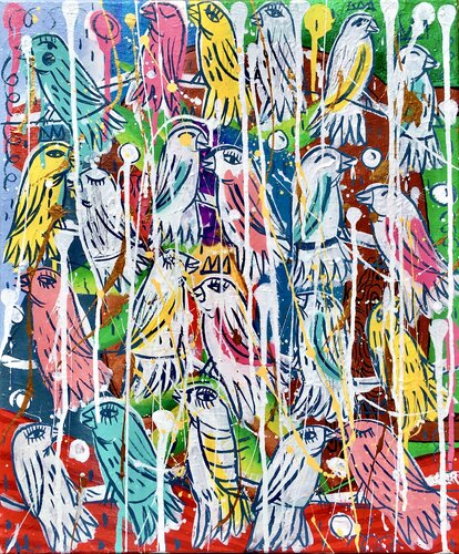 Birds Talking par Mercedes Lagunas, Peinture en vente sur Singulart