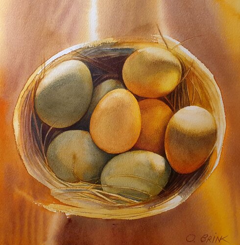 Eggs in a Bowl van Olga Brink, Schilderij te koop op Singulart