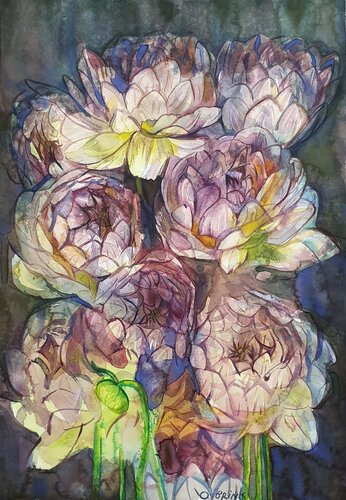 Mysterious Dahlia de Olga Brink, Pintura a la venta en Singulart