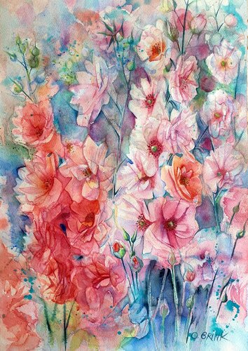 Hollyhocks van Olga Brink, Schilderij te koop op Singulart