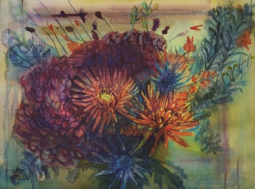Autumn Bouquet with Hydrangea van Olga Brink, Schilderij te koop op Singulart