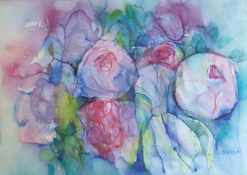 Bouquet of Peonies van Olga Brink, Schilderij te koop op Singulart