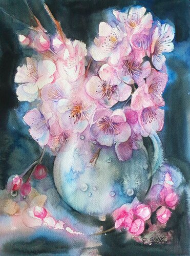 Branches of a Blossoming Apple Tree van Olga Brink, Schilderij te koop op Singulart