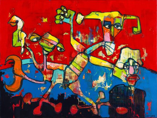 GIVE THAT MAN A BOOST van Georges de Groot, Schilderij te koop op Singulart