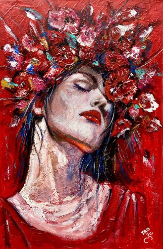 Lady in red V van Tanja Olsson, Schilderij te koop op Singulart