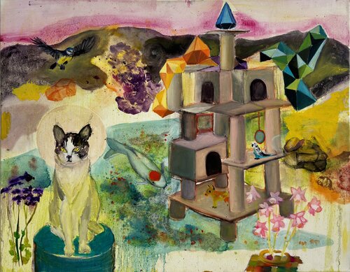 The Cat and the Moon and the Silverspoon de Philippa Jasper, Pintura a la venta en Singulart
