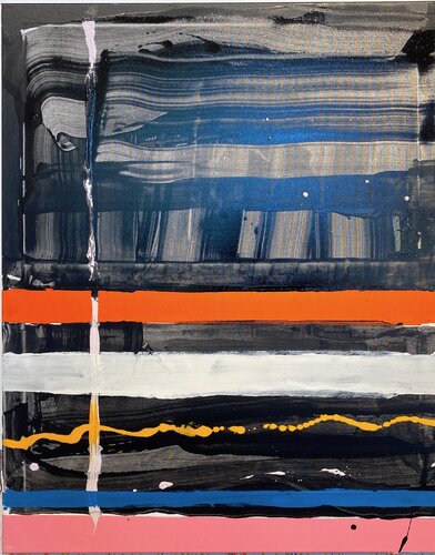 Strokes black, orange, white, blue, pink, yellow. di David Utzon, Pittura in vendita su Singulart