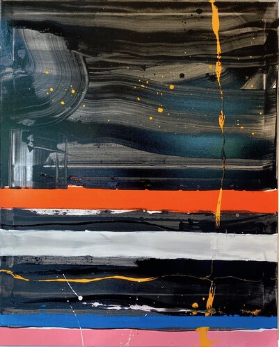 Strokes black, orange, white, blue, pink, yellow. 2 van David Utzon, Schilderij te koop op Singulart