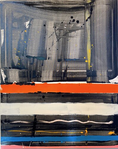 Strokes black, orange, white, blue, pink, yellow. 4 de David Utzon, Pintura a la venta en Singulart