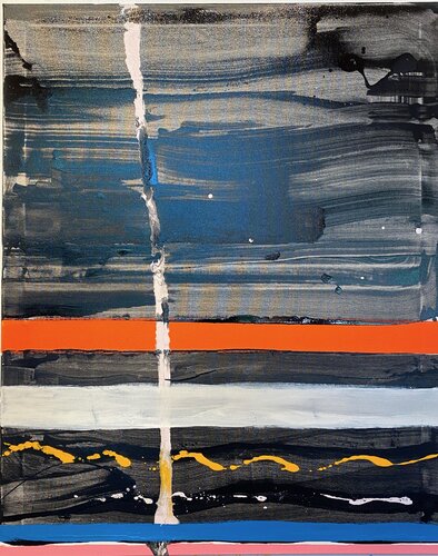 Strokes black, orange, white, blue, pink, yellow. 5 von David Utzon, Malerei kaufen auf Singulart