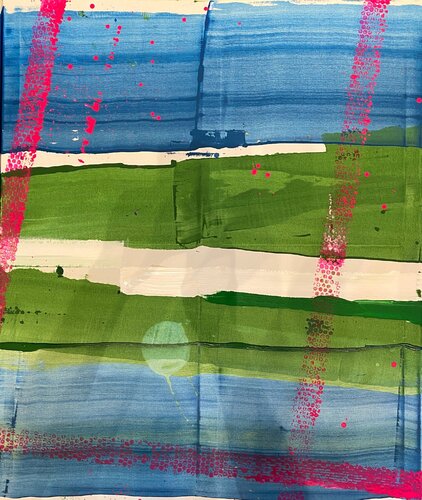 Strokes green, blue, pink dots.1 de David Utzon, Pintura a la venta en Singulart