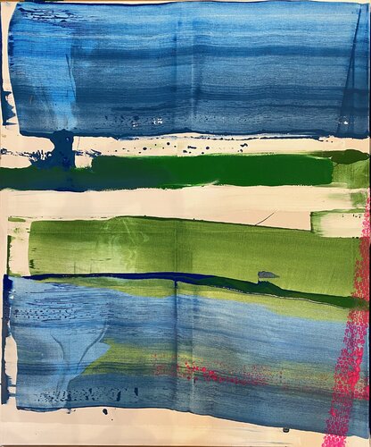 Strokes green, blue, pink dots.2 von David Utzon, Malerei kaufen auf Singulart