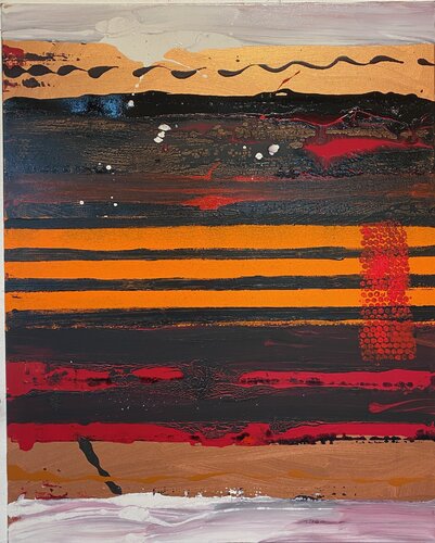 Strokes red, black, orange, white, gold, brown.1 di David Utzon, Pittura in vendita su Singulart