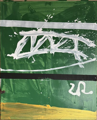 Strokes green, black, white, gold 2 van David Utzon, Schilderij te koop op Singulart