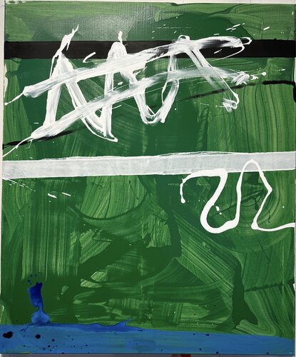 Strokes green, black, white, blue 3. van David Utzon, Schilderij te koop op Singulart