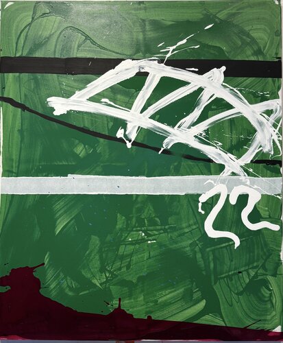Strokes green, black, white, magenta 4. van David Utzon, Schilderij te koop op Singulart