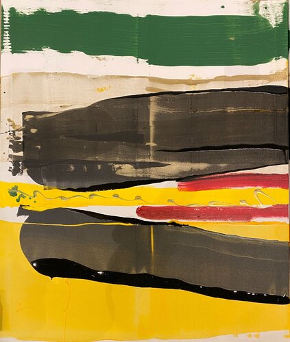 Strokes green, black, yellow, red. 1 van David Utzon, Schilderij te koop op Singulart