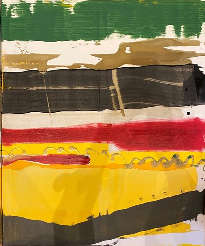 Strokes green, black, yellow, red. 3 van David Utzon, Schilderij te koop op Singulart