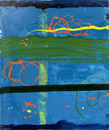 Strokes - blue, green, yellow, pink. 1 van David Utzon, Schilderij te koop op Singulart