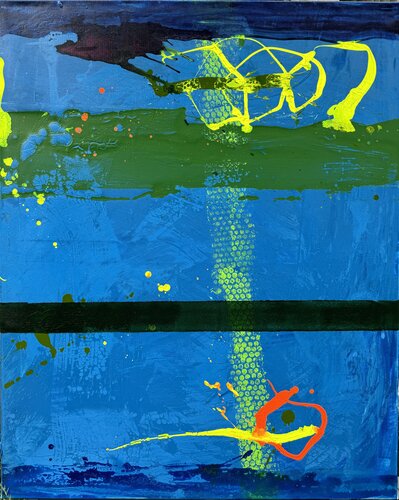 strokes - blue, green, yellow, pink. 3 di David Utzon, Pittura in vendita su Singulart