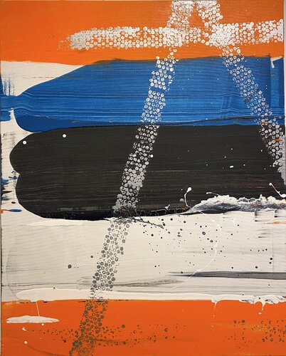 Strokes - blue, orange, silver dots. 1 von David Utzon, Malerei kaufen auf Singulart