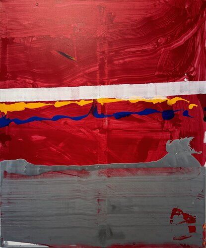 Strokes - red, silver 2 di David Utzon, Pittura in vendita su Singulart