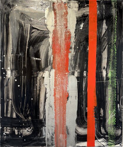 Strokes - black, red, silver 1 van David Utzon, Schilderij te koop op Singulart