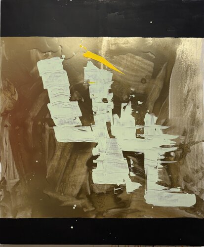 Strokes - black, gold 2 di David Utzon, Pittura in vendita su Singulart