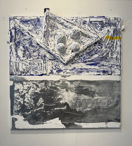 Strokes - silver, blue, acrylic pastel. von David Utzon, Malerei kaufen auf Singulart