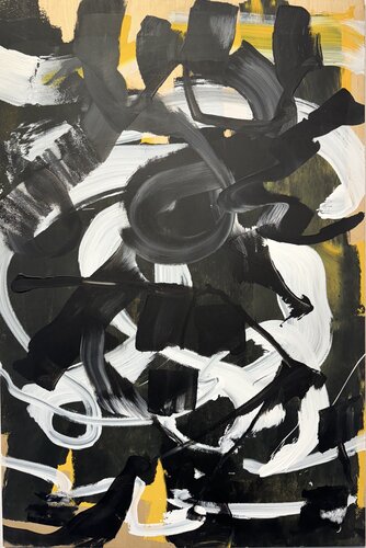 Strokes - wood - black/white 1 von David Utzon, Malerei kaufen auf Singulart