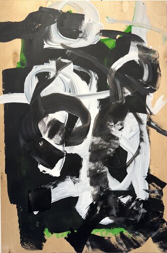 Strokes - wood - black/white/green-3 di David Utzon, Pittura in vendita su Singulart