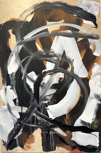 Strokes - wood - black/white/brown-4 di David Utzon, Pittura in vendita su Singulart