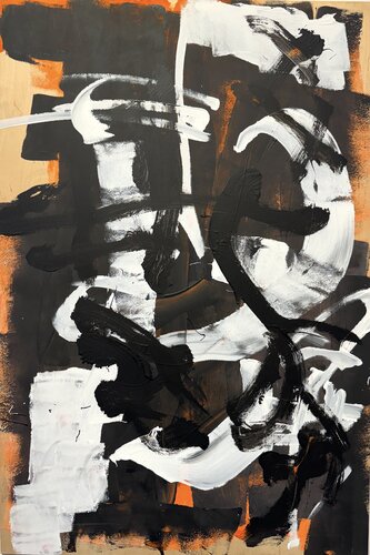 Strokes - wood - black/white/orange-5 di David Utzon, Pittura in vendita su Singulart