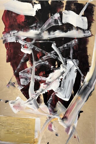 Strokes - wood - black/white/red/paper di David Utzon, Pittura in vendita su Singulart