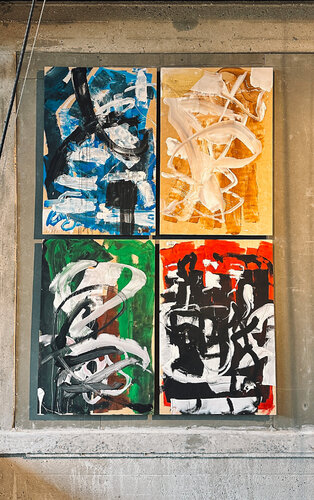 Strokes - wood - commission for the NEXT hostel Copenhagen. par David Utzon, Peinture en vente sur Singulart