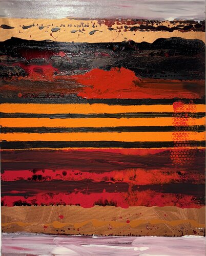 Strokes red, black, orange, white, gold, brown.2 di David Utzon, Pittura in vendita su Singulart