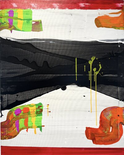 Strokes - on canvas - white, red, black ink. 2 van David Utzon, Schilderij te koop op Singulart
