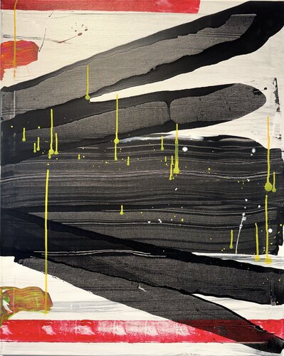 Strokes - on canvas - white, red, black ink. 3 by David Utzon, Painting for Sale on Singulart