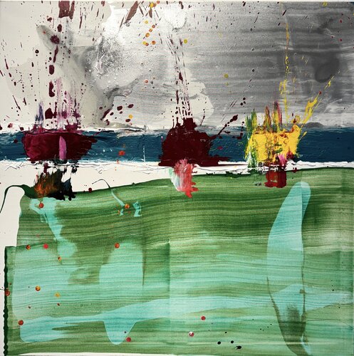 Strokes - on canvas - green, white, red, black, ink 1. David Utzon