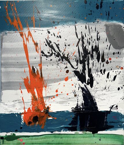 Strokes - on canvas - green, white, red, black, ink 3. von David Utzon, Malerei kaufen auf Singulart