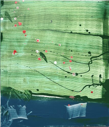 Strokes - on canvas - green, white, red, black, ink 4. David Utzon