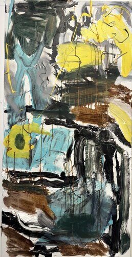 Untitled - turquoise, grey, yellow 1 by David Utzon, 회화 for Sale on Singulart