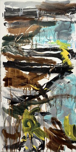 Untitled - turquoise, grey, yellow 3 by David Utzon, 회화 for Sale on Singulart