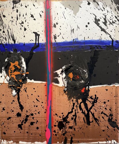 Strokes - on canvas - copper, silver, ink 2. van David Utzon, Schilderij te koop op Singulart