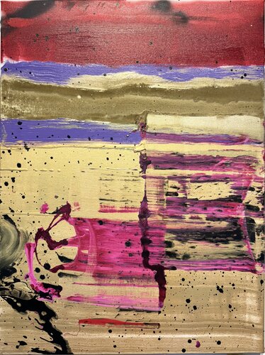 Strokes - on canvas - gold, red 1. by David Utzon, Painting for Sale on Singulart